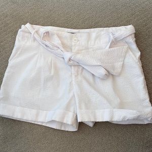 White, Belted Seersucker Shorts worn for sorority recruitment